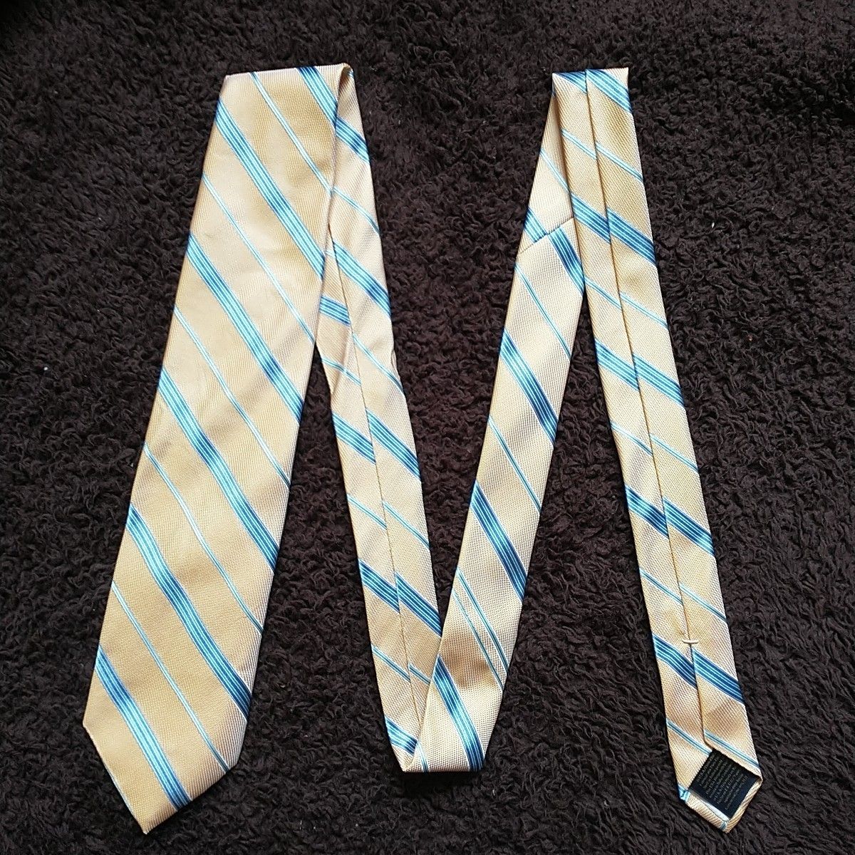 Brooks Brothers Makers Merchant Necktie Reptie Yellow Blue Striped Slim Silk Usa
